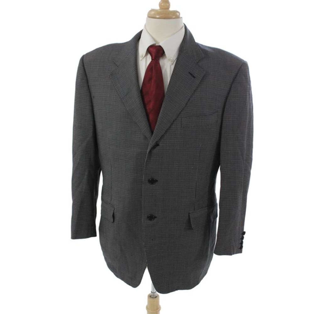 Canali Mens Gray Check Wool Blazer Size 52